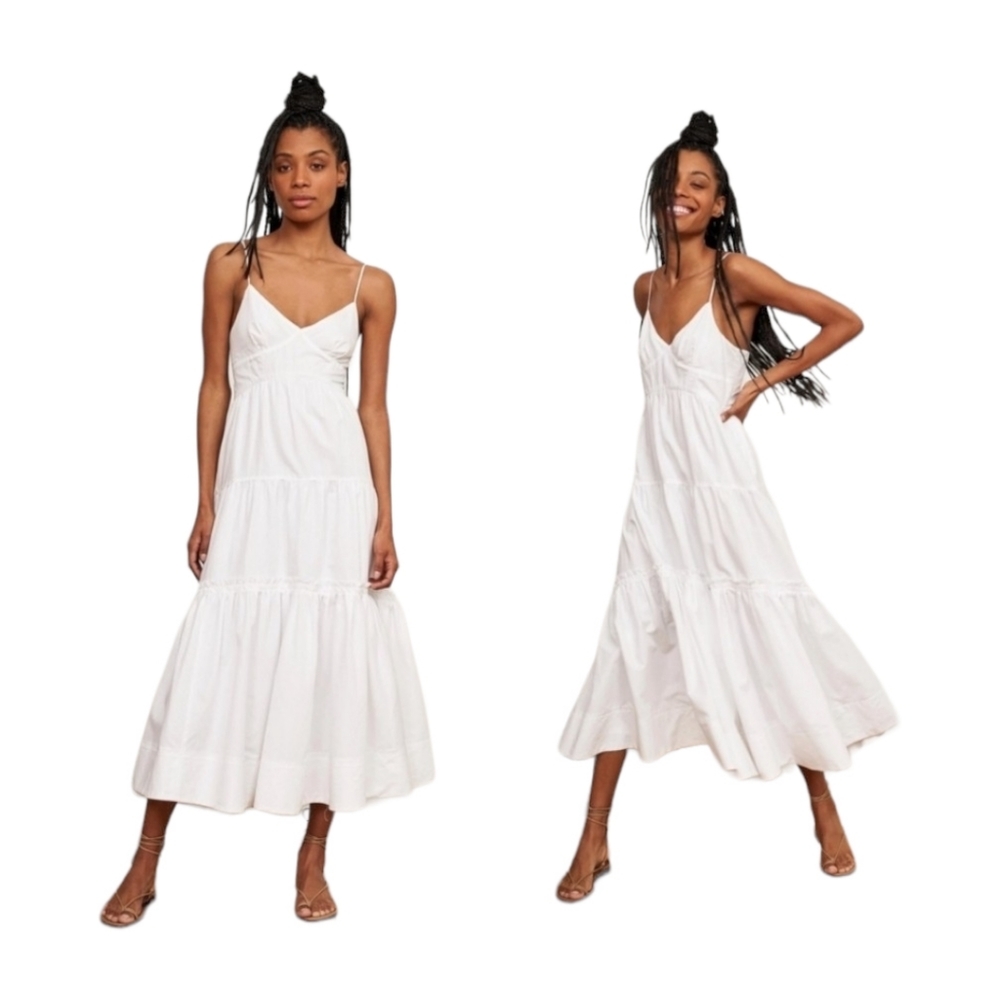 NEW La Ligne Beatrix White Cotton Silk Blend Tiered Midi Dress Womens XL NWT